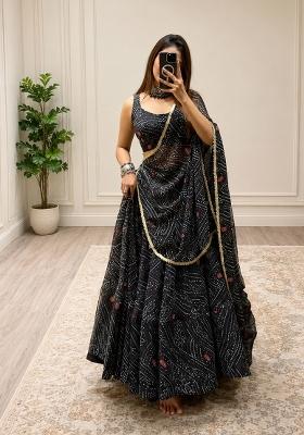 Black Embroidered Georgette Lehenga Set