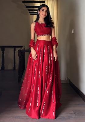 Red Embroidered Silk Lehenga Set