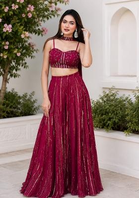 Rani Pink Embroidered Georgette Lehenga Set