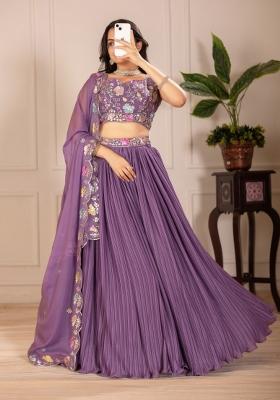 Lavender Embroidered Georgette Lehenga Set