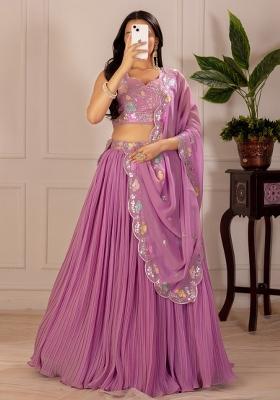 Onion Pink Embroidered Georgette Lehenga Set