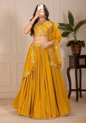 Yellow Embroidered Georgette Lehenga Set