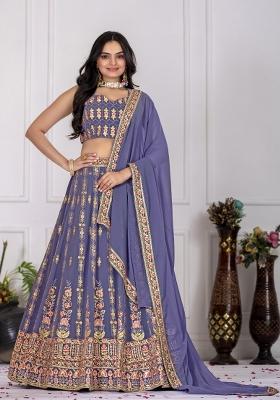 Lavender Embroidered Georgette Lehenga Set