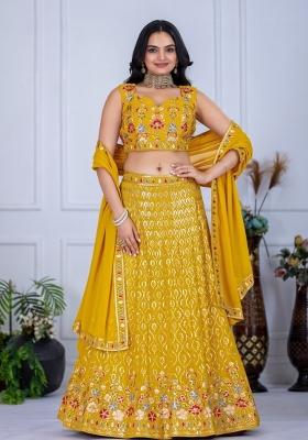 Yellow Embroidered Georgette Lehenga Set