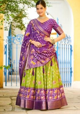 Mehendi Embroidered Lichi Lehenga Set