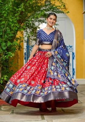 Red Embroidered Lichi Lehenga Set