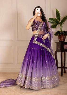 Purple Embroidered Silk Lehenga Set