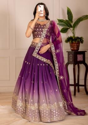 Wine Embroidered Silk Lehenga Set