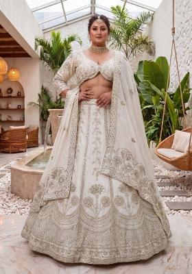 White Embroidered Silk Lehenga Set