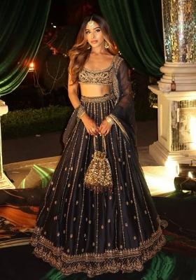 Black Embroidered Silk Lehenga Set