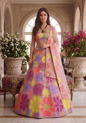 Pink Embroidered Georgette Lehenga Set