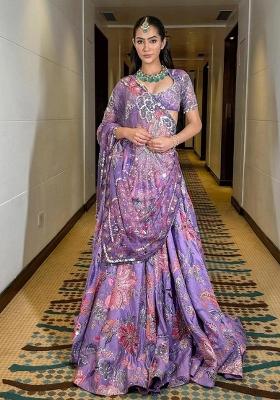Lavender Embroidered Silk Lehenga Set