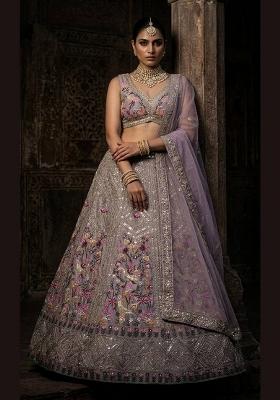 Lavender Embroidered Silk Lehenga Set