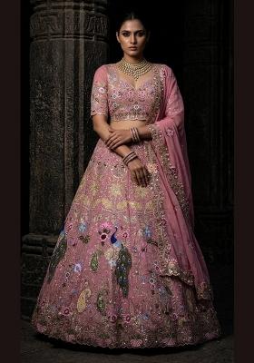 Baby Pink Embroidered Georgette Lehenga Set