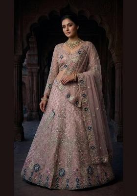 Pink Embroidered Net Lehenga Set