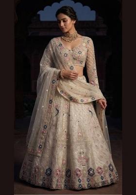 White Embroidered Net Lehenga Set