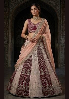 Maroon Embroidered Georgette Lehenga Set