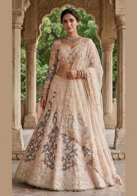 White Embroidered Net Lehenga Set