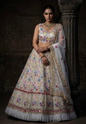 White Embroidered Georgette Lehenga Set