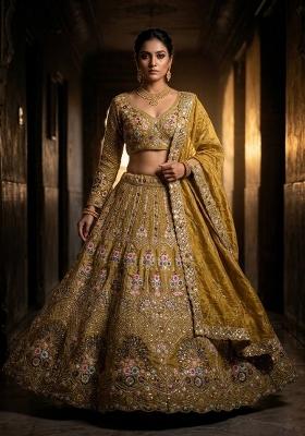 Mustard Yellow Embroidered Gold Crush Lehenga Set