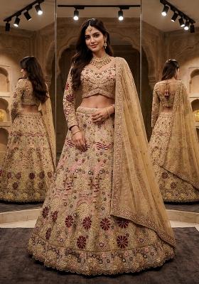 Yellow Embroidered Net Lehenga Set