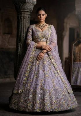 Lavender Embroidered Net Lehenga Set