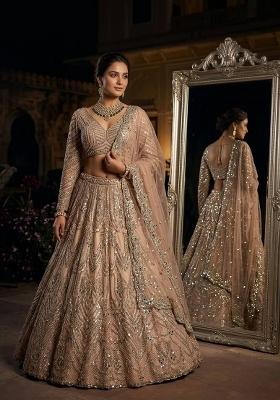 Pink Embroidered Net Lehenga Set