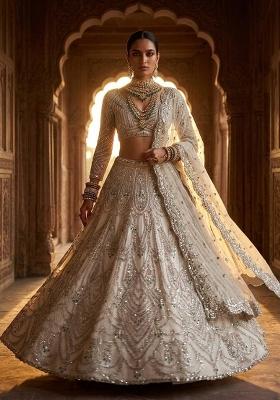 White Embroidered Net Lehenga Set