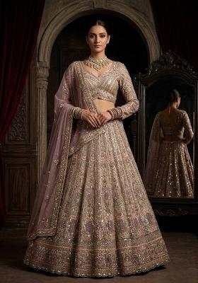 Lavender Embroidered Net Lehenga Set