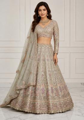 Sea Green Embroidered Net Lehenga Set