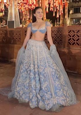 Sky Blue Sequin Work Silk Lehenga Set
