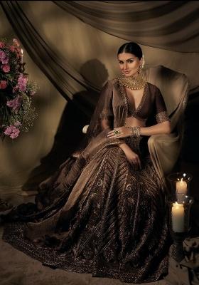 Coffee Sequin Work Silk Lehenga Set