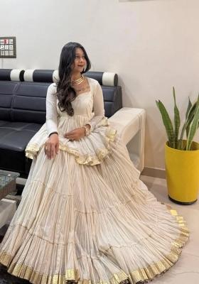 Off White Lace Work Cotton Chaniya Choli Set For Navratri And Garba
