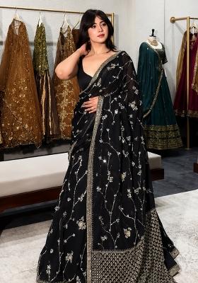 Black Sequin Work Georgette Lehenga Set