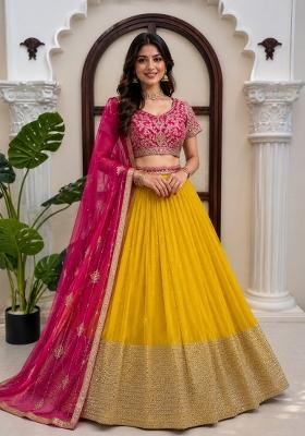 Yellow Sequin Work Georgette Lehenga Set