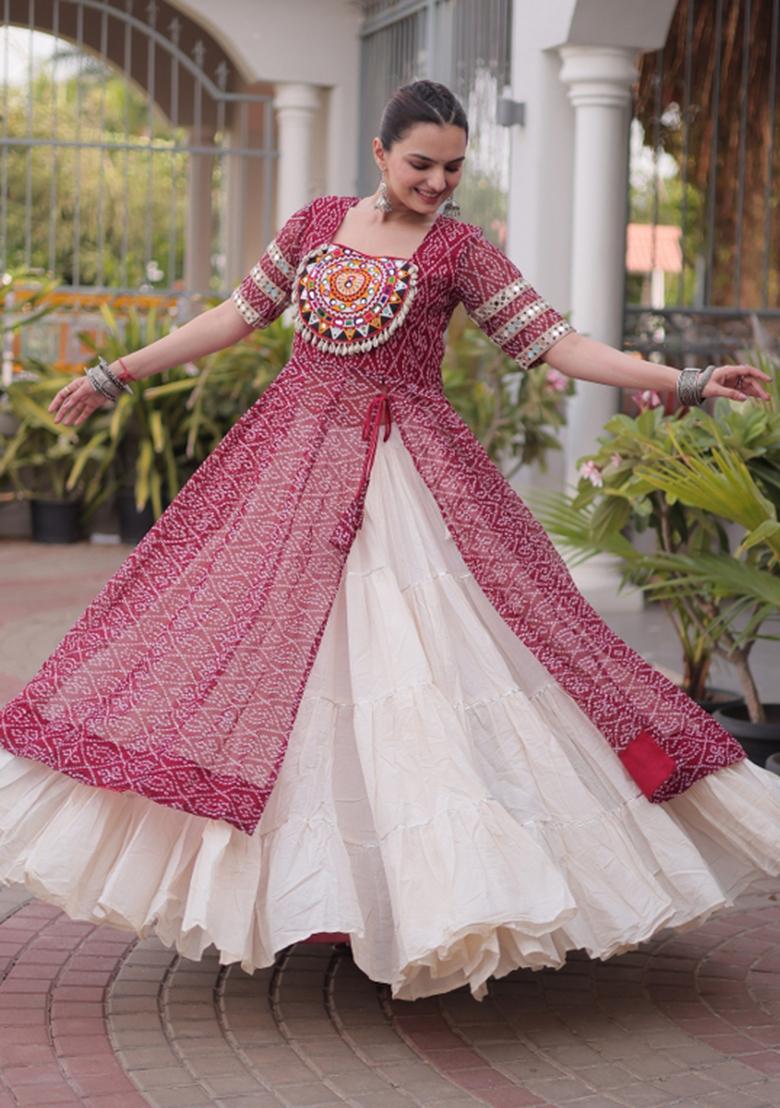 Maroon Patch Cotton Chaniya Choli Set For Navratri And Garba - Indya
