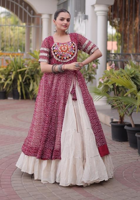 Maroon Patch Cotton Chaniya Choli Set For Navratri And Garba