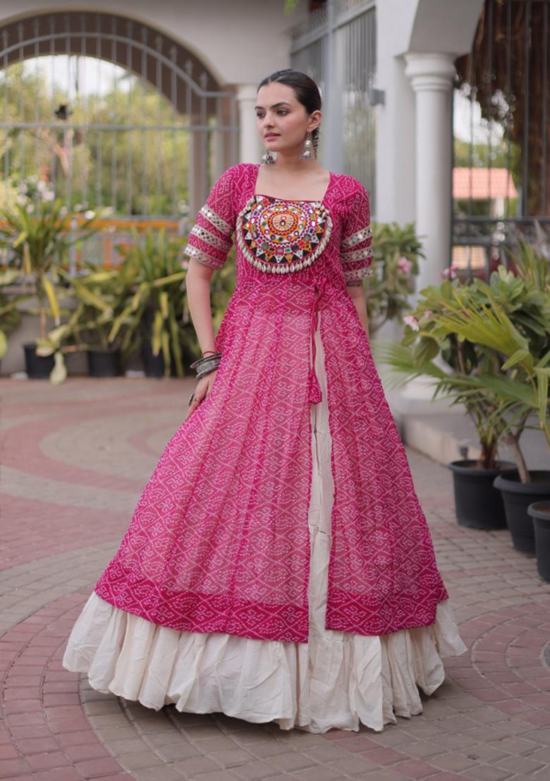 Pink Patch Cotton Chaniya Choli Set For Navratri And Garba - Indya