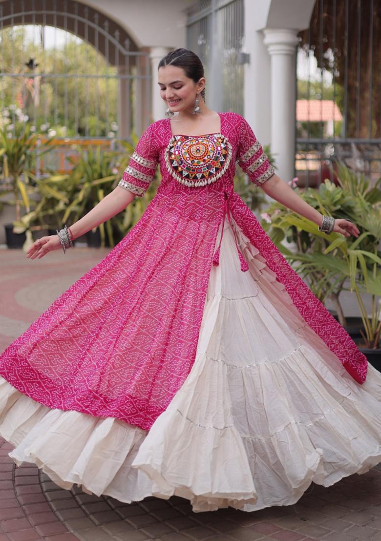 Pink Patch Cotton Chaniya Choli Set For Navratri And Garba - Indya