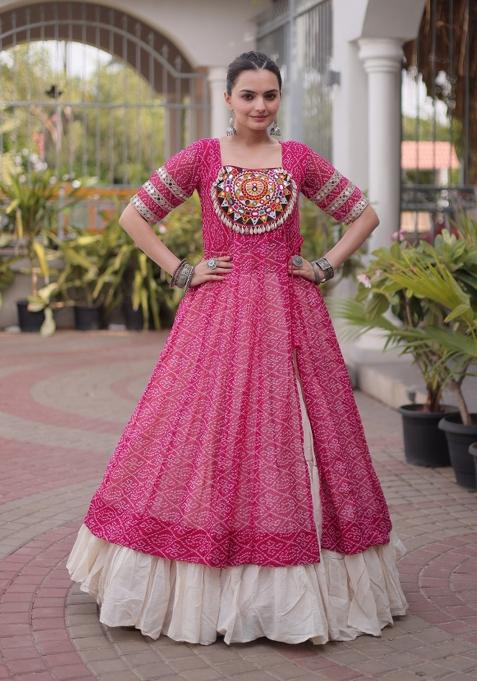 Pink Patch Cotton Chaniya Choli Set For Navratri And Garba