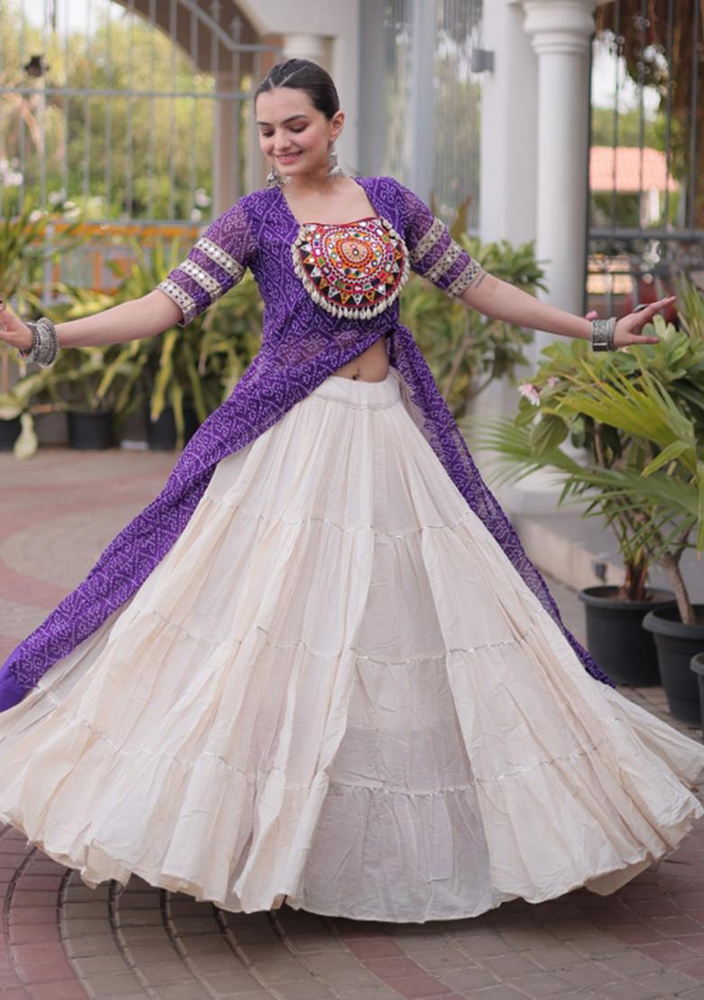 Purple Patch Cotton Chaniya Choli Set For Navratri And Garba - Indya