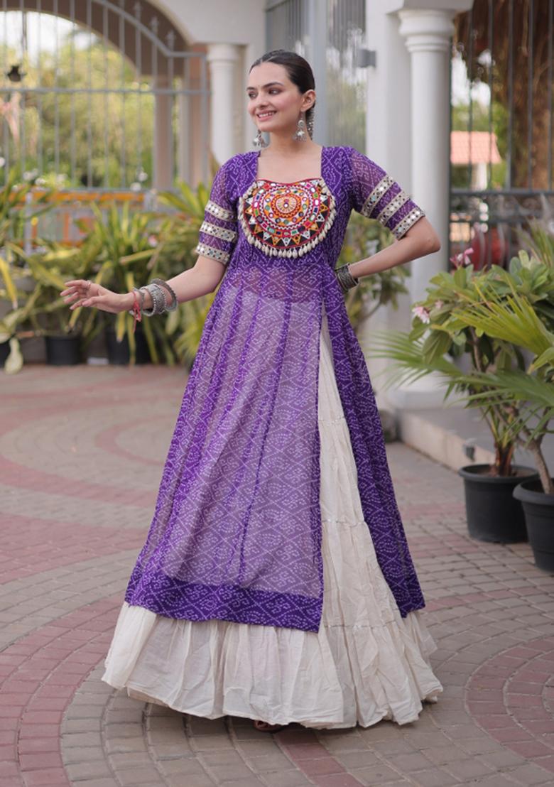 Purple Patch Cotton Chaniya Choli Set For Navratri And Garba - Indya
