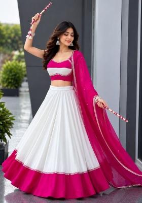 White Plain Cotton Chaniya Choli Set For Navratri And Garba