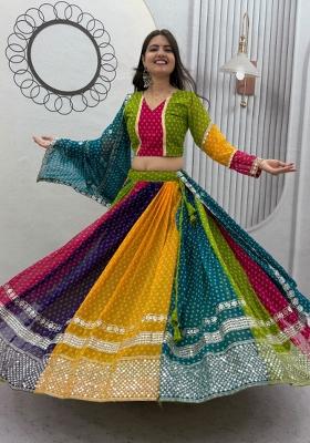 Multicolor Embroidered Georgette Chaniya Choli Set For Navratri And Garba