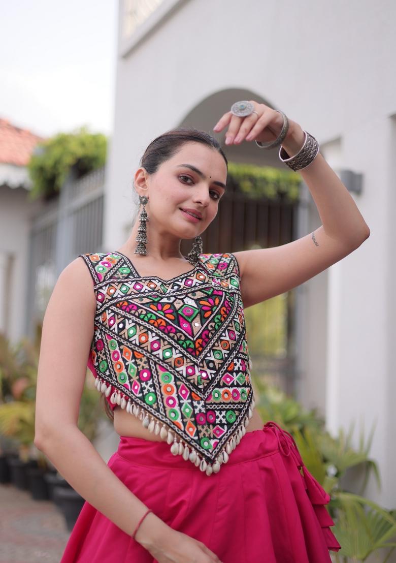Pink Embroidered Roman Chaniya Choli Set For Navratri And Garba - Indya