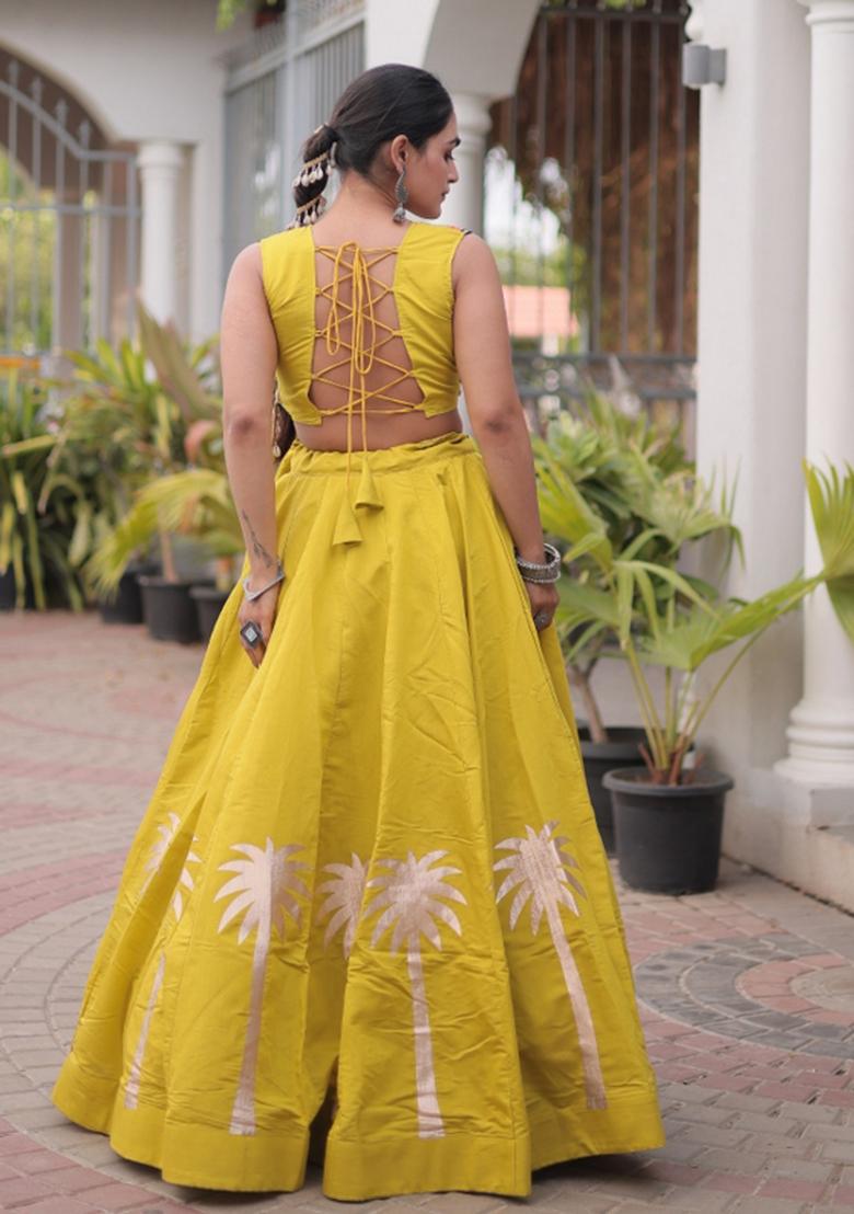 Olive Green Embroidered Roman Chaniya Choli Set For Navratri And Garba - Indya