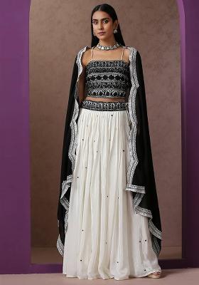 White Embroidered Silk Lehenga Set
