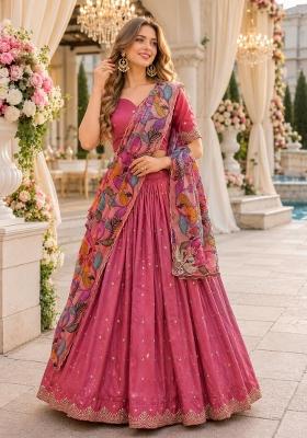 Pink Embroidered Silk Lehenga Set