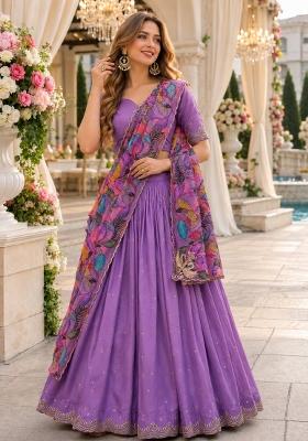 Lavender Embroidered Silk Lehenga Set