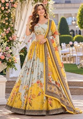 Yellow Embroidered Silk Lehenga Set